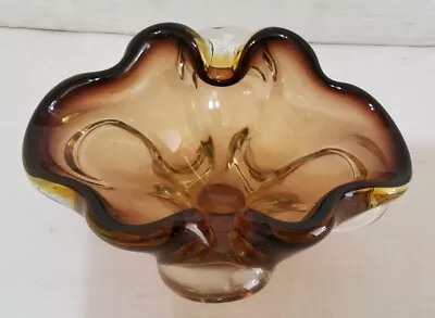 Vintage Smokey Quartz Blown Glass Candy Trinket Dish Ashtray Cigar 7x6   • $45