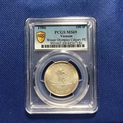 Pcgs-ms69 1986 Vietnam Silver 100 Dong Winter Olympics Calgary Pe. Low Mintage • $150