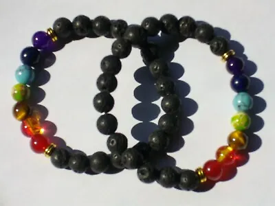 7 Chakra Bracelet Crystal Stone Lava Healing Balance Beads Bangle Buddha Anxiety • £3.49