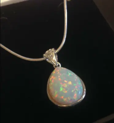 STERLING SILVER Large 1  28mm Opal Pear Drop Teardrop Pendant Necklace Bride • $107.38