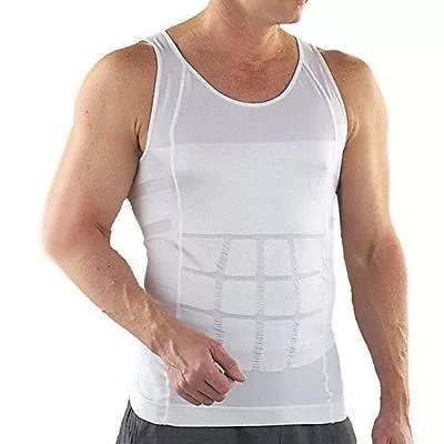 New Mens Compression White Slimming Body Shaper Vest Shirt Abs Abdomen Slim UK • £6.99