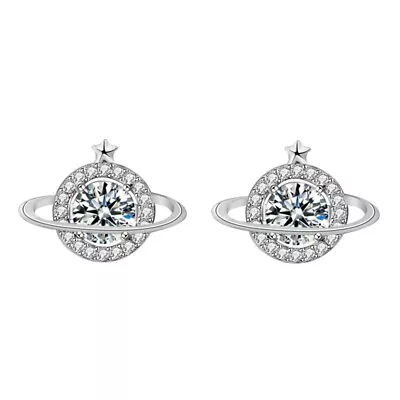 Halo Round Moissanite Celestial Planet Star 925 Sterling Silver Stud Earrings • $80.99