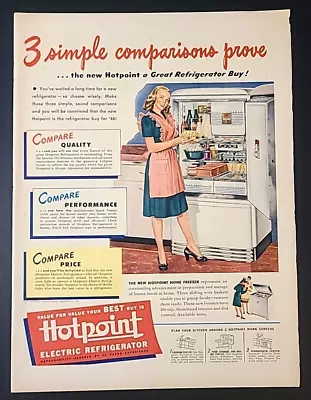 1946 Hotpoint Refrigerator 3 Simple Comparisons Prove Vtg Magazine Print Ad • $6.75