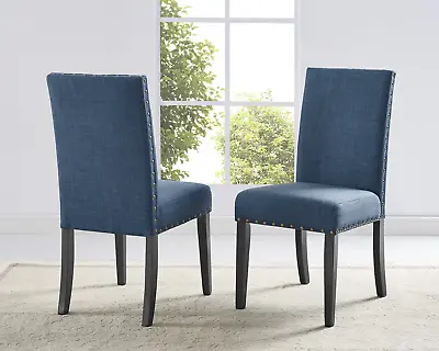 Biony Blue Fabric Dining Chairs With Nailhead Trim Set Of 2 • $129.99