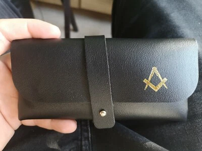 £6.99 • Buy Glasses Case Masonic, Freemason, Black Leather Square And Compass, Unique!!