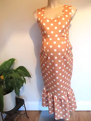 £10 • Buy Asos Maternity Dark Peach Polkadot Smart Fishtail Wiggle Dress Size 12