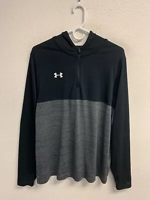 Under Armour Men's 1/4 Zip Hoodie LARGE Black Sweatshirt Lightweight Heat Gear • $6.95