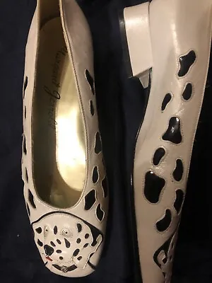 Vtg Margaret Jerrold Novelty Dalmation Dog Shoes 5 1/2 Black White Low Heel  • $49.99