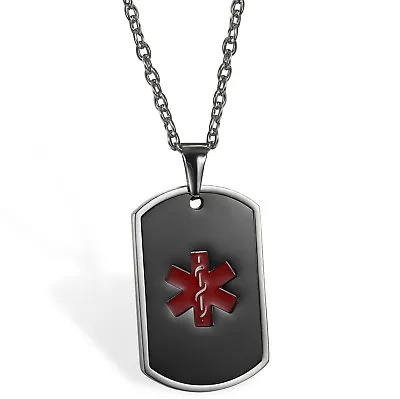 Men's Stainless Steel Medical Alert ID Dog Tag Pendant Necklace Free Engraving • $9.99