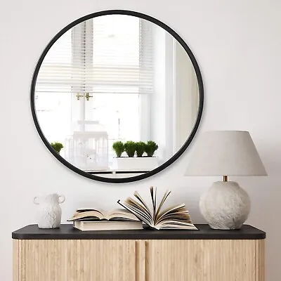 Black Round Wall Mirror 50 X 50 Cm Home Bathroom Wall Mounted Vanity Decor Gift • £19.99