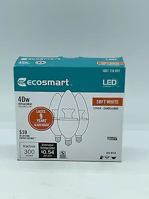 EcoSmart LED Soft White Candelabra Bulbs 120V 40W Dimmable  (Pack Of 3) - NEW • $27.95