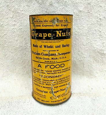 1940s Vintage Postum Cereal Co Grape Nuts Advertising Litho Tin Box Round TB204 • £38.69