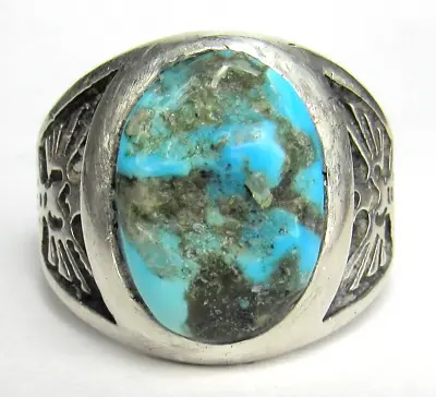 Navajo THUNDERBIRD Ring Signed Size 13 Turquoise Sterling Silver Native American • $125