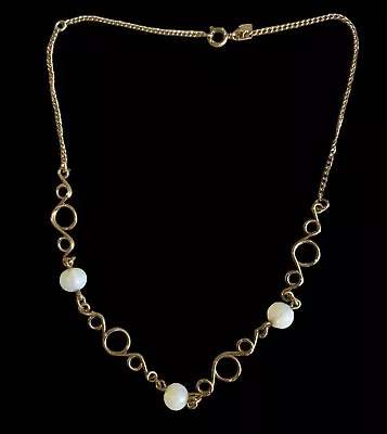 1970s Vintage Sarah Coventry Love Knots Necklace Goldtone Glass Moonstone Beads • $12
