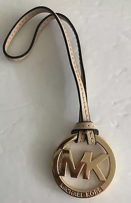 Michael Kors Gold Logo Bag Charm KEY Chain FOB Hang Tag Nude Beige Leath G* • $28.99