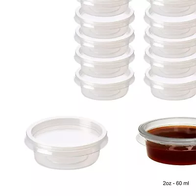 60 Ml Plastic Food Containers Clear Tube &Lids Round Deli Pots Sauce Dip 2oz • £6.59