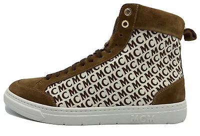 MCM Khaki Leather And Canvas High Tops Sneakers Size US 9 EU 42 Made In Italy • $179