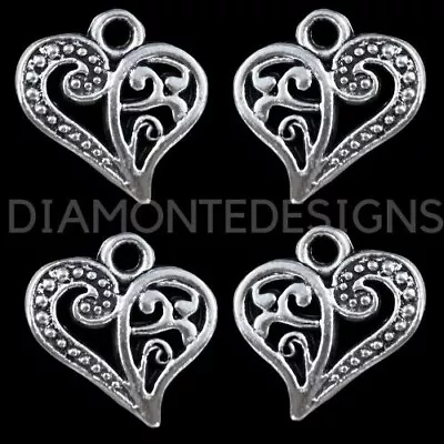 20 Pcs - 13mm Tibetan Silver Filigree Heart Pendants Charms Jewellery Craft J155 • £2.59