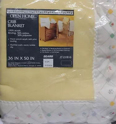 Vtg Sears OPEN HOME Acrylic Crib Baby Blanket 36 X 50  Poly Cotton Print Binding • $14.98