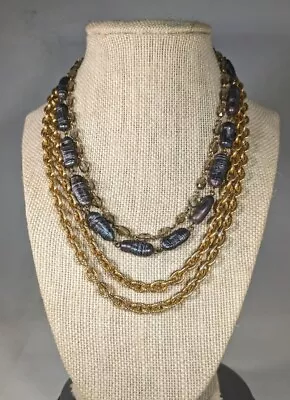 David Aubrey Multi Strand Black Pearl Gold Tone Statement Necklace • $15