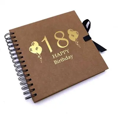 18th Birthday Brown Scrapbook Guest Book Or Photo Album Balloon Design Gold Scr • £14.99