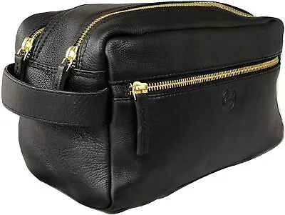 Vintage Crafts Leather Toiletry Bag Travel Bathroom Makeup Organizer Dopp Kit • $80.48