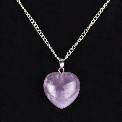 $8.99 • Buy Women .925 Sterling Silver Necklace Chain Amethyst Crystal Heart Purple Pendant