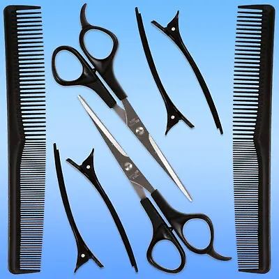 8Pc HAIRDRESSING SET Scissors Comb Clips Hair Cutting Styling Barber Salon Kit • £5.78