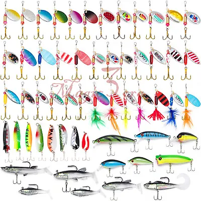 $9.99 • Buy Lot Fishing Spinners Kits Set Metal Spoon Soft Hard Lures Crankbait Bass Trout