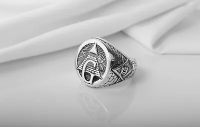 G Symbol Freemason Ring Pyramid And Bricks Jewelry Handcrafted Masonic Jewelry • $149