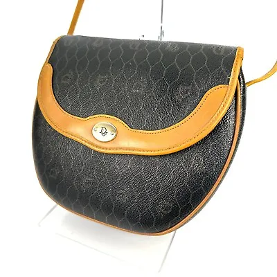 Vintage Christian Dior Shoulder Bag Honeycomb Logo PVC Leather Brown ＃223 • $198.88