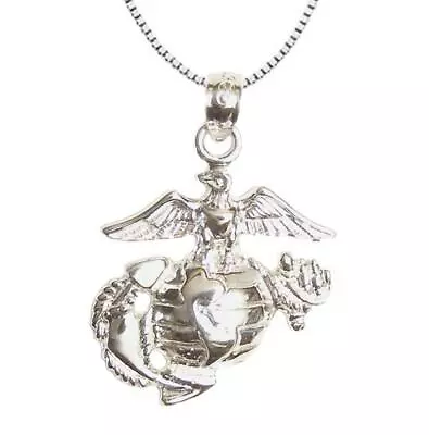 New .925 Sterling Silver USMC Marine Corps Insignia Pendant Necklace • $29.99