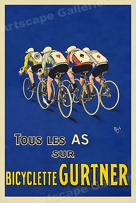 1918  Bicyclette Gurtner  Vintage Style Cycling French Poster - 24x36 • $24.95
