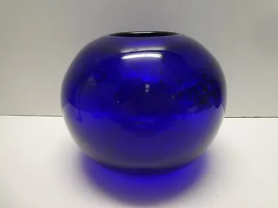 Heavy Cobalt Blue Art Glass Ball Vase Mid Century Studio Glass • $69