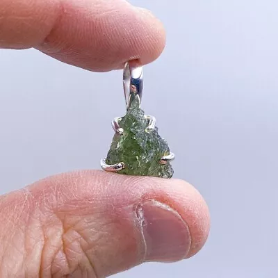 Natural Rough Moldavite Gemstone Pendant 925 Sterling Silver Handmade Jewelry • $60