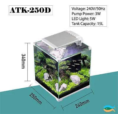 $66.90 • Buy SUNSUN ATK-250D 15L Nano Aquarium Fish Tank With LED Light And Filter