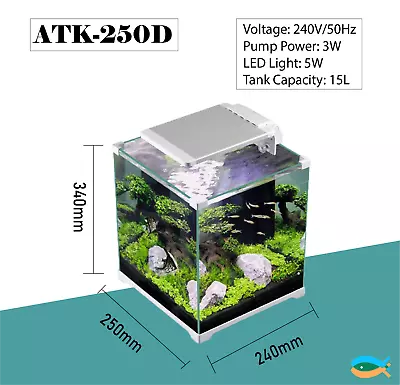 SUNSUN ATK-250D 15L Nano Aquarium Fish Tank With LED Light And Filter • $9999.99