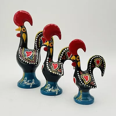 Set Of 3 Good Luck Rooster Handpainted Metal Miniature Galo De Barcelos Portugal • $22.99