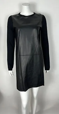 VINCE Women’s Leather/Merino Wool Sweater Dress Solid Black Small Long Sleeve • $116