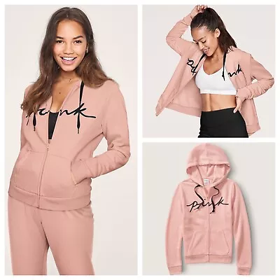 Vs Victorias Secret Pink Perfect Full Zip Hoodie Sweater Jacket Top Rose XL • $69.99