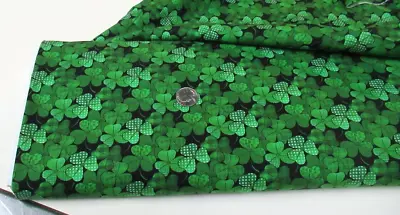 Freckle & Lollie Quilt-craft Fabric LUCKY CLOVERS Black 2 Yds (d-50) St. Pats • $10.77