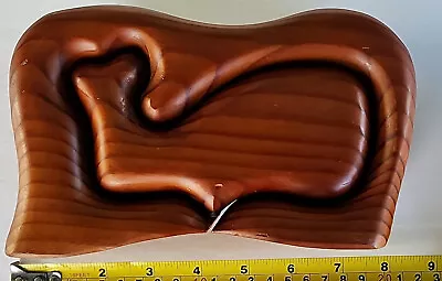 Hand Carved Vintage Redwood Whale Shaped Trinket Box W/Felt-Lined Drawer • $18