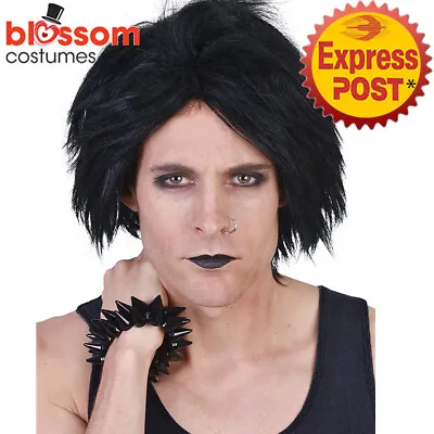 W846 Robert Black Emo Gothic Punk Rock Star Halloween Costume Wig Hair 1980s • $15.89