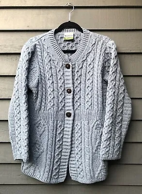Ireland Made Shannon Woolen Mills  Blue/Gray Merino Wool Fisherman Knit Sweater • $50