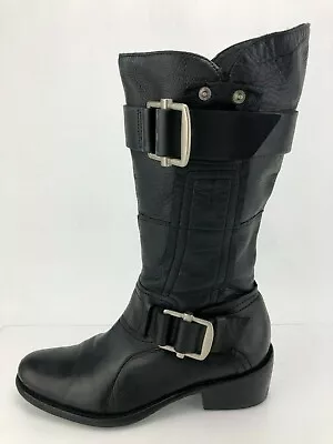 Vera Wang Lavender Boots Zip Black Buckle Mid Calf Brazil Womens 6 US 35.5 • $43.99