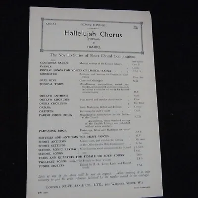 Choral Score HALLELUJAH From Messiah Handel TATB • £5