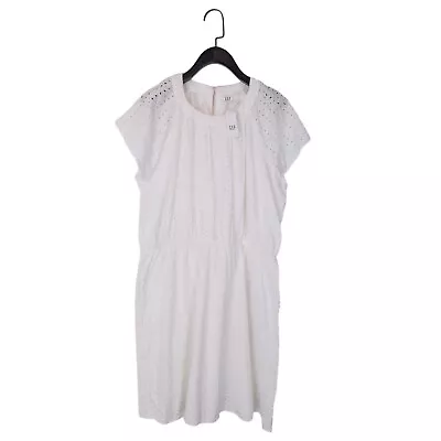 GAP White Broderie Anglaise Cotton Short Sleeve Dress - Size L 16 18 NEW • £20