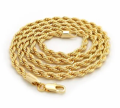 Mens 14K Yellow Gold Plated Rope Chain Necklace 2.5mm 3mm 4mm 18  20  24  30  • $13.99