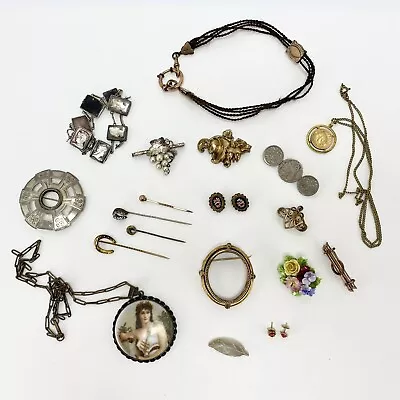 Lot Of Antique Vtg Jewellery Mixed Metal Cameo Mourning Micro Mosaic Stick Pins • $69