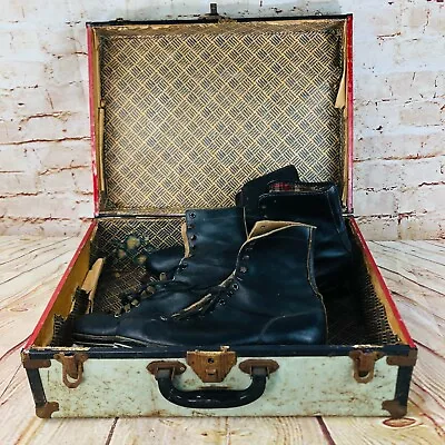 Vtg 2 Pair Of Mens Leather Skates In Metal Box Ice Skates  • $25.50